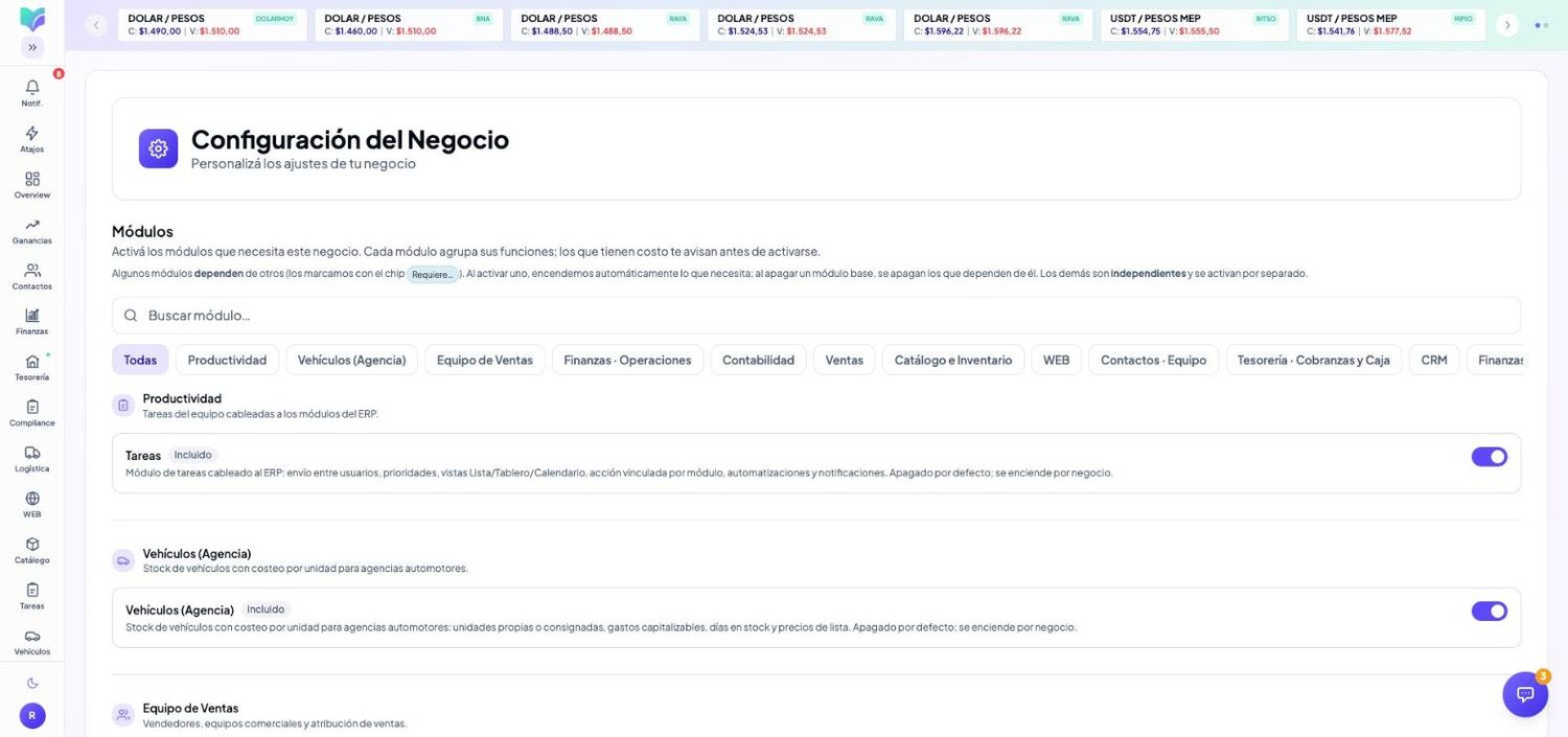 Módulo Configuración de MOBU — captura real