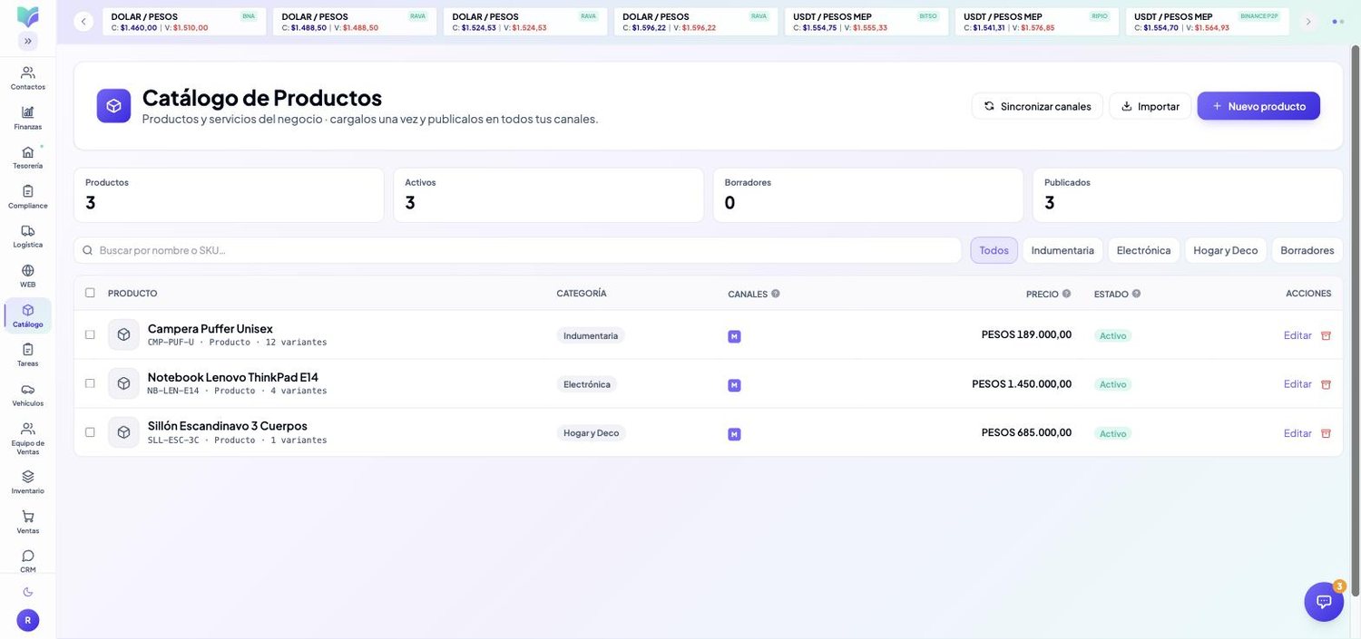 Módulo Catálogo de MOBU — captura real