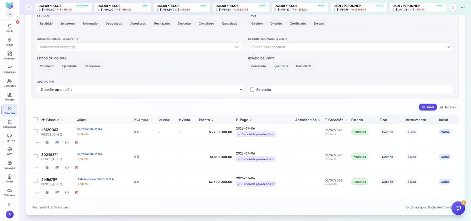 Módulo Cheques de MOBU — captura real