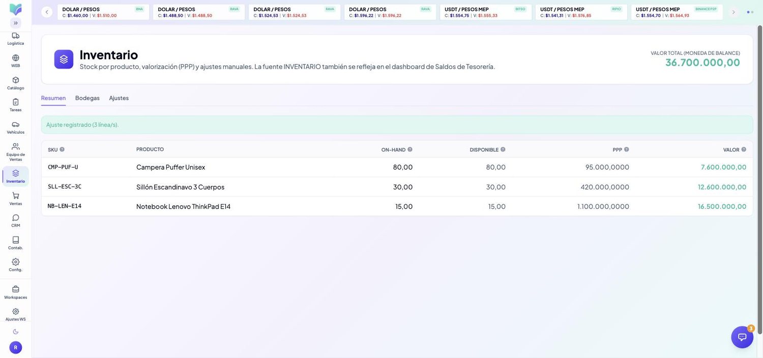 Módulo Inventario de MOBU — captura real