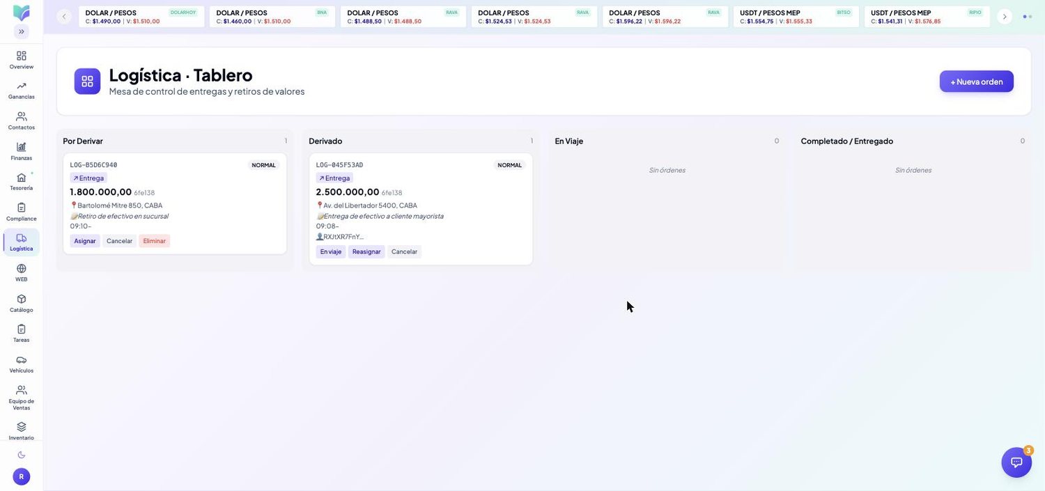 Módulo Logística de MOBU — captura real