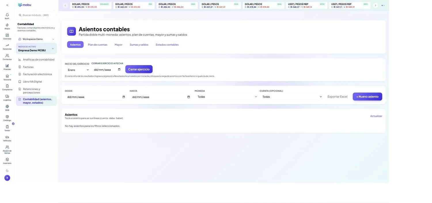 Libro Mayor en MOBU — captura real de la app