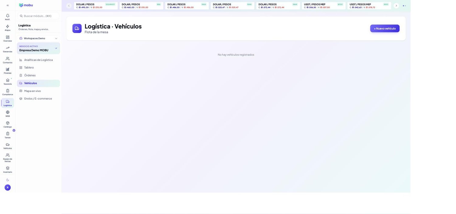 Vehículos en MOBU — captura real de la app