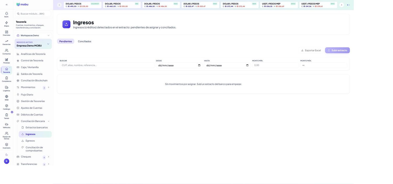 Conciliación de Ingresos en MOBU — captura real de la app