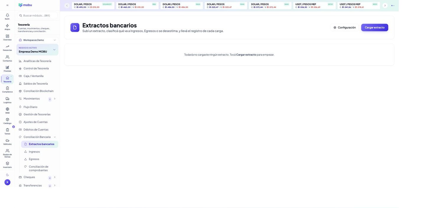 Extractos bancarios en MOBU — captura real de la app
