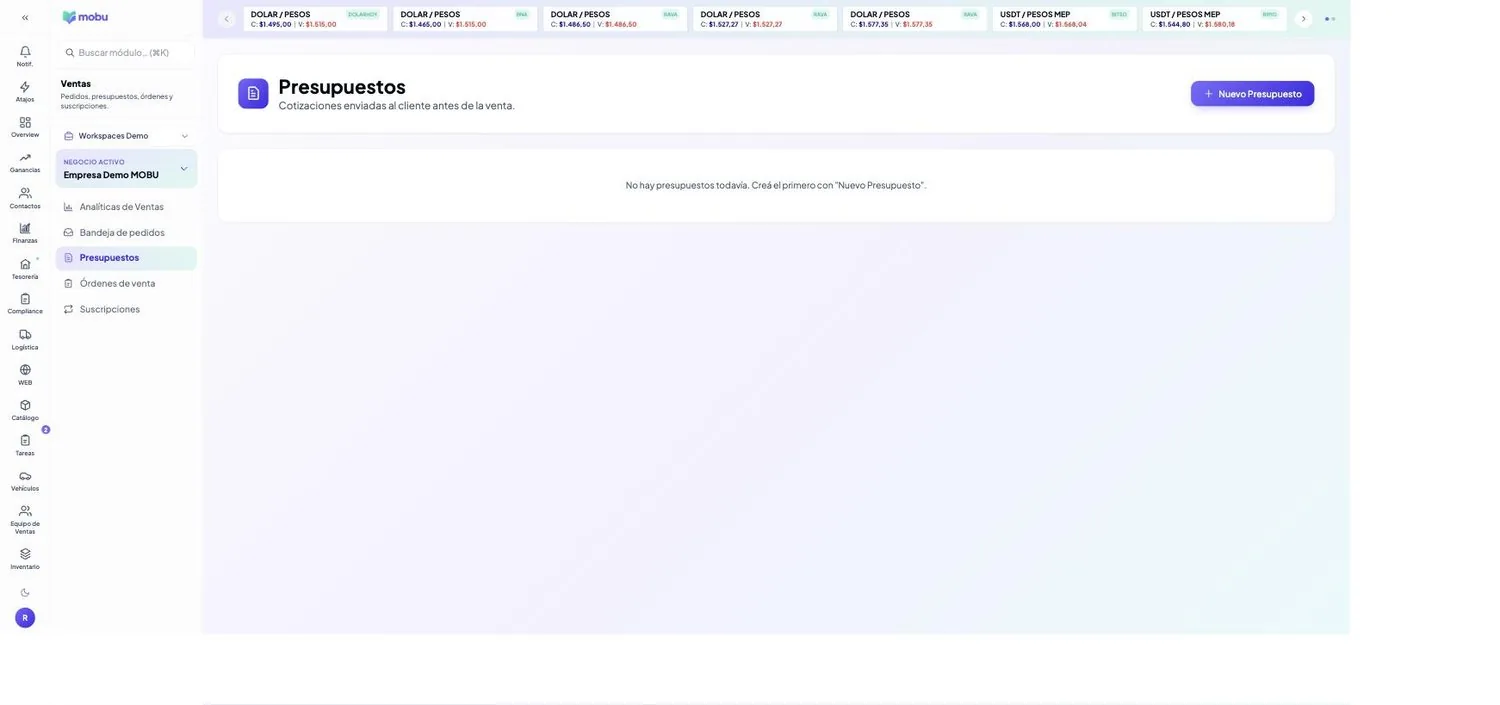 Presupuestos en MOBU — captura real de la app