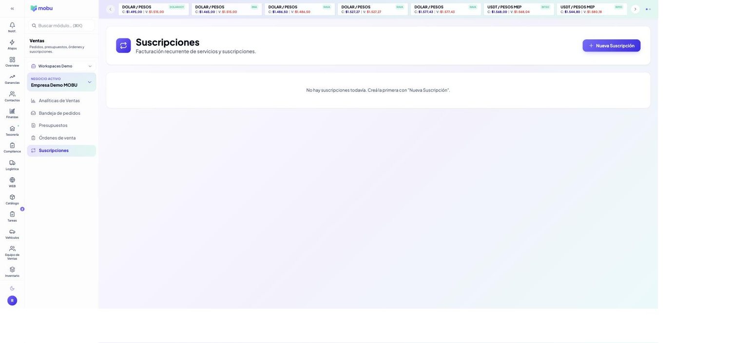 Suscripciones en MOBU — captura real de la app