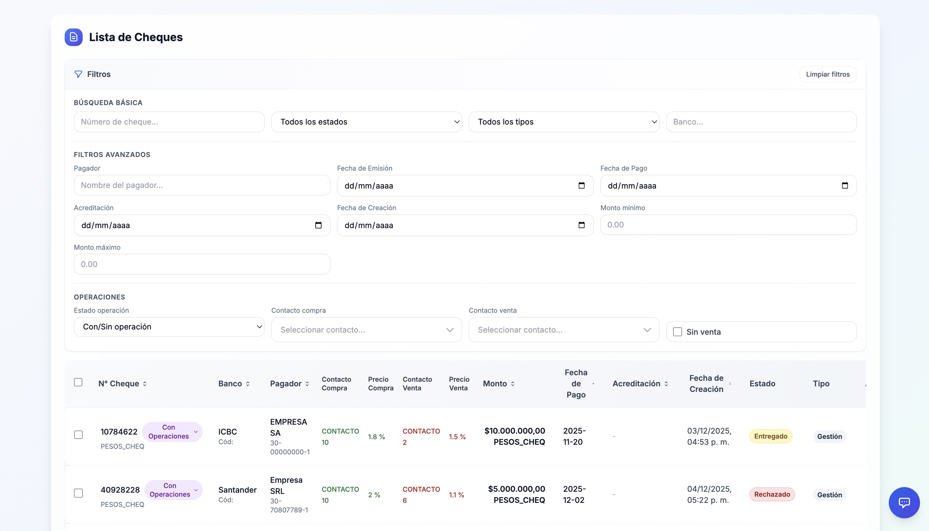 Panel de Cheques - MOBU